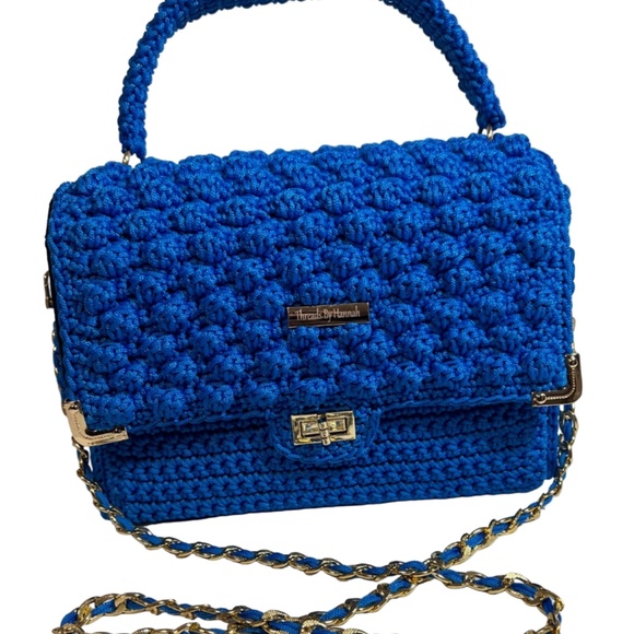 Handmade Blue African Print Satchel Shoulder Handbag - Picture 1 of 5